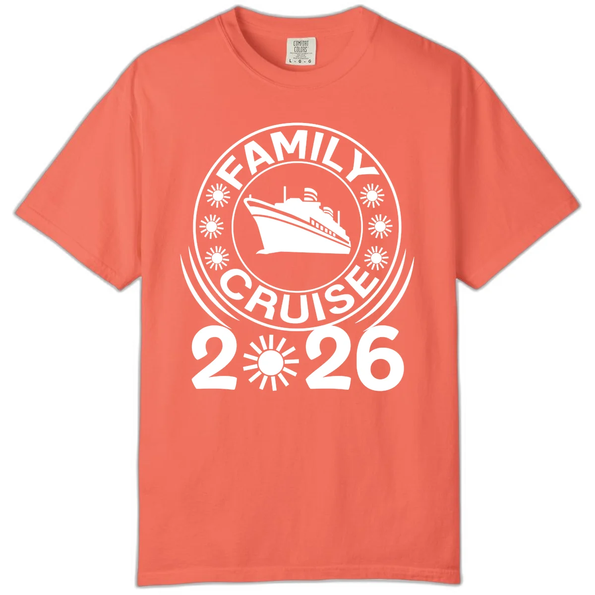 Family Cruise 2026 Badge Comfort Color T-Shirt in Bright Salmon