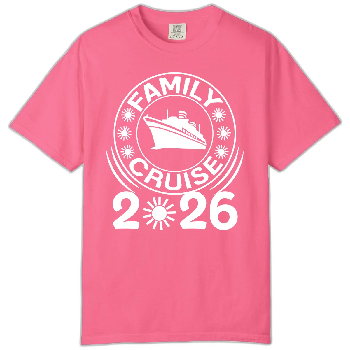 Family Cruise 2026 Badge Comfort Color T-Shirt in Crunchberry