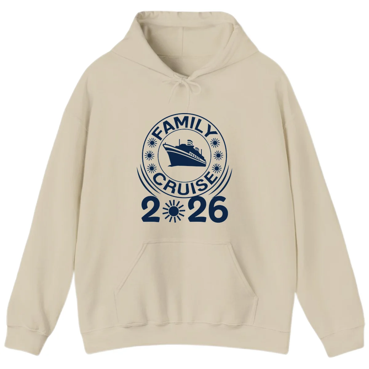 Family Cruise 2026 Badge Hoodie - Vacation Comfort in Sand