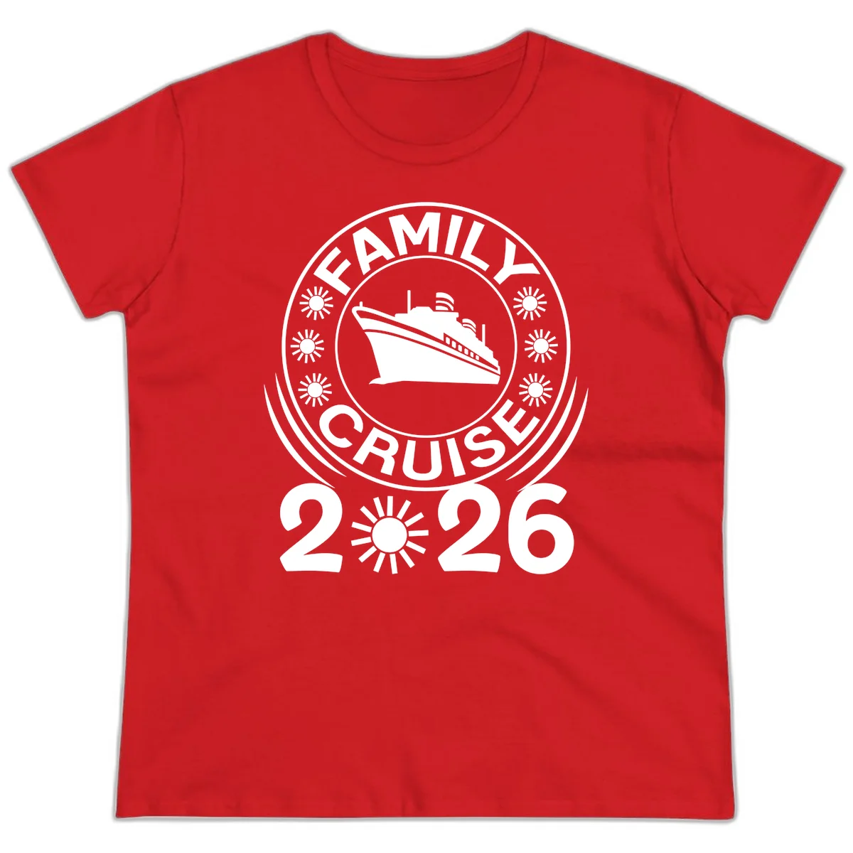 Family Cruise 2026 Badge Ladies Tee - Vacation Commemoration in Red