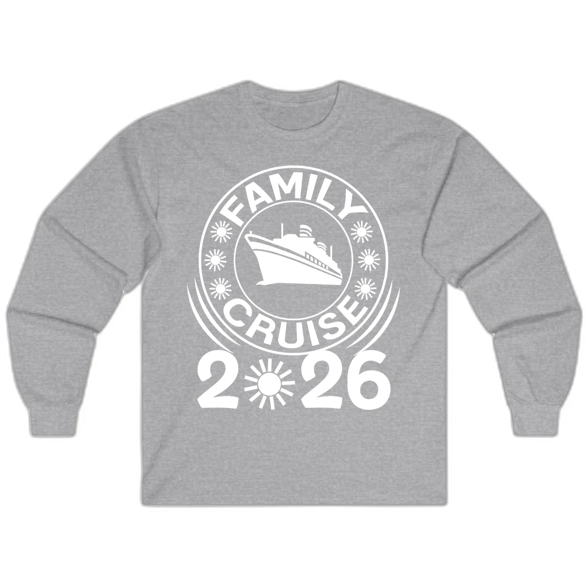 Family Cruise 2026 Badge Long Sleeve T-Shirt in Sport Grey