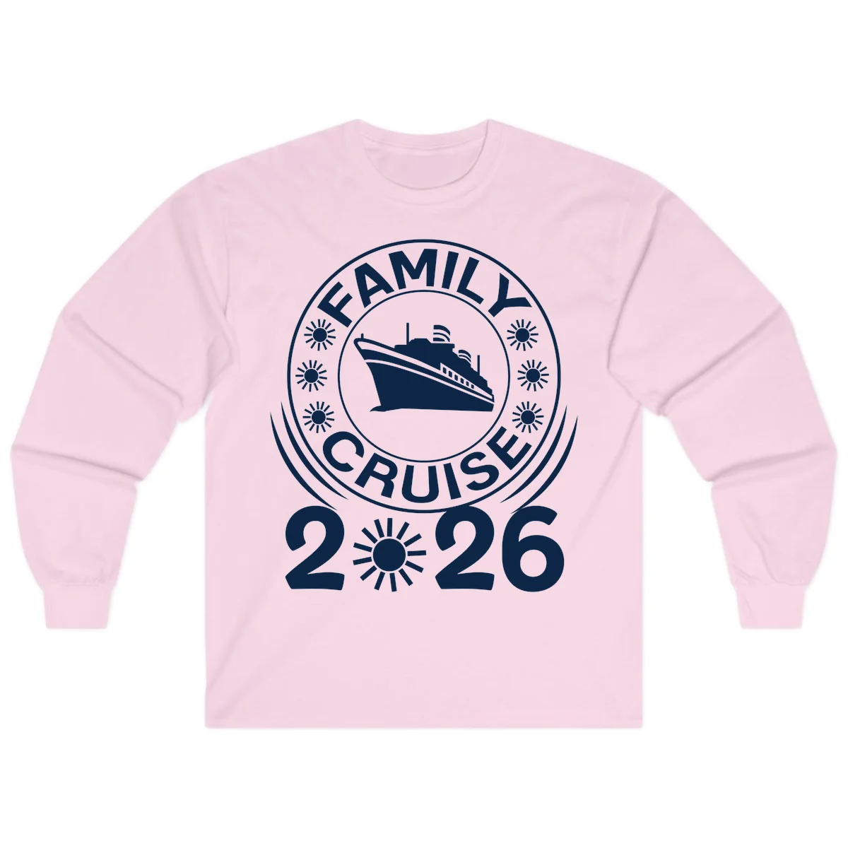 Family Cruise 2026 Badge Long Sleeve T-Shirt in Light Pink