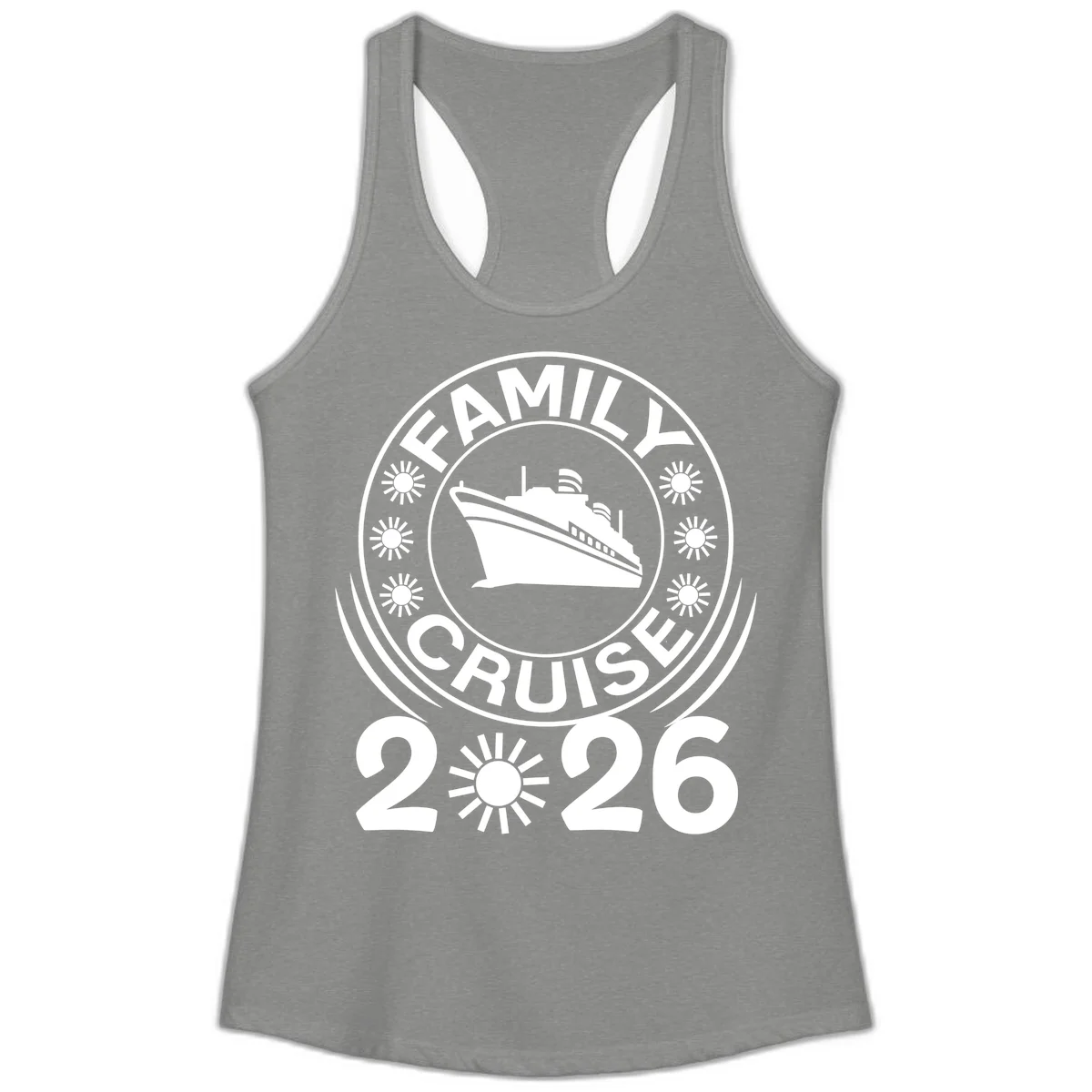 Family Cruise 2026 Badge Ladies Tank - Racerback Style in Heather Grey