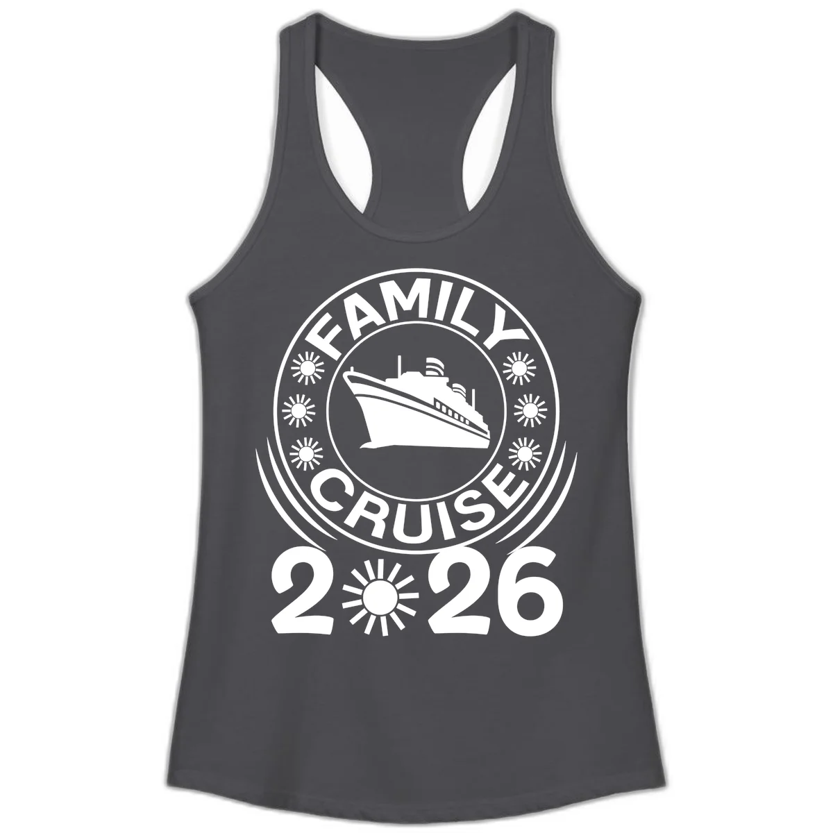 Family Cruise 2026 Badge Ladies Tank - Racerback Style in Solid Dark Gray