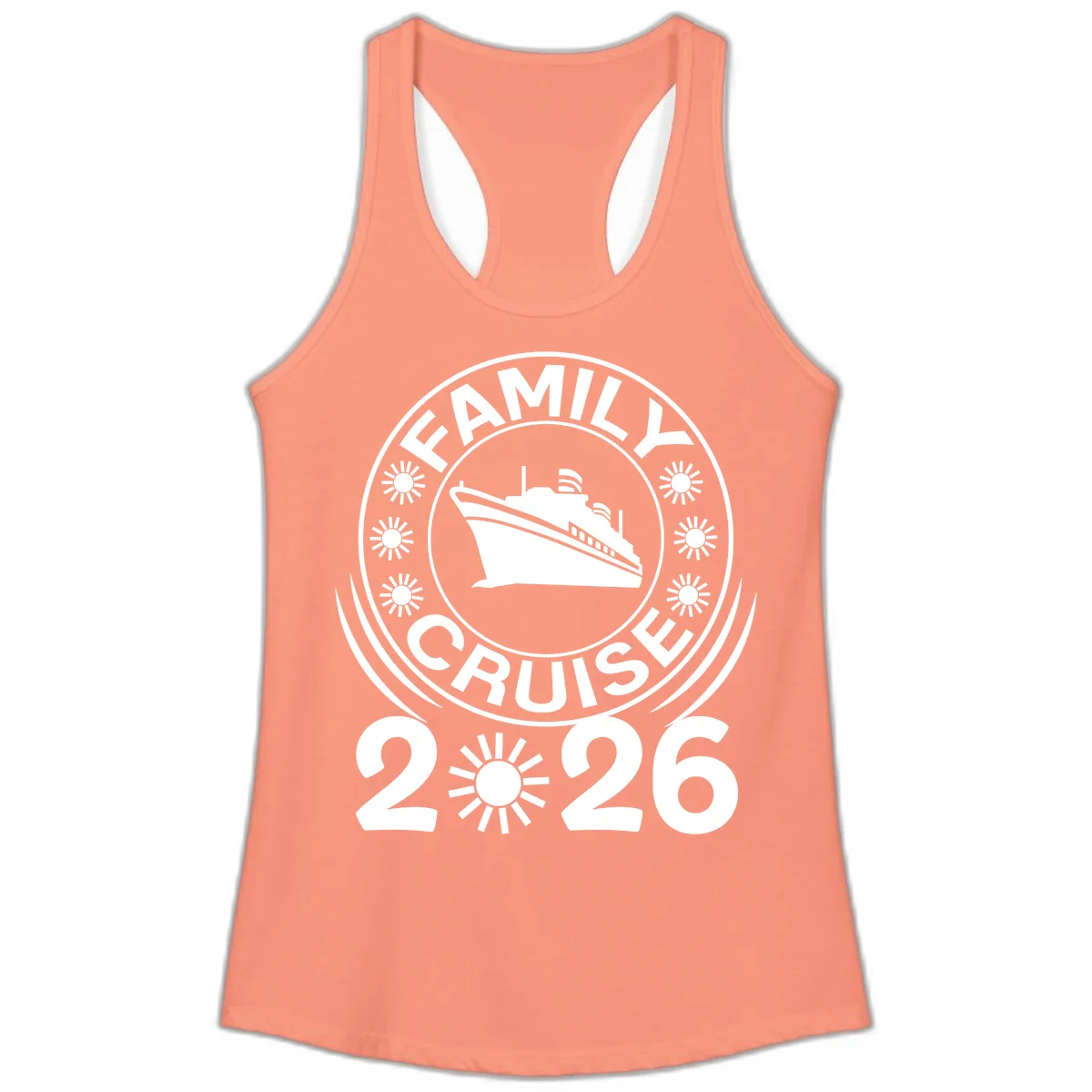 Family Cruise 2026 Badge Ladies Tank - Racerback Style in Solid Light Orange