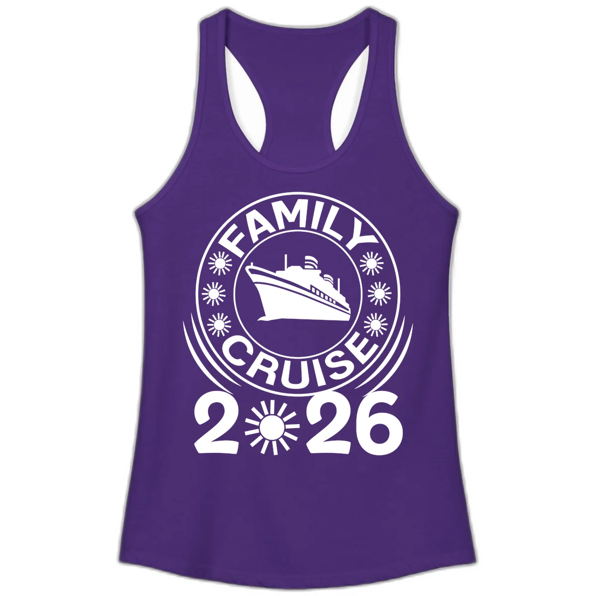Family Cruise 2026 Badge Ladies Tank - Racerback Style in Solid Purple Rush