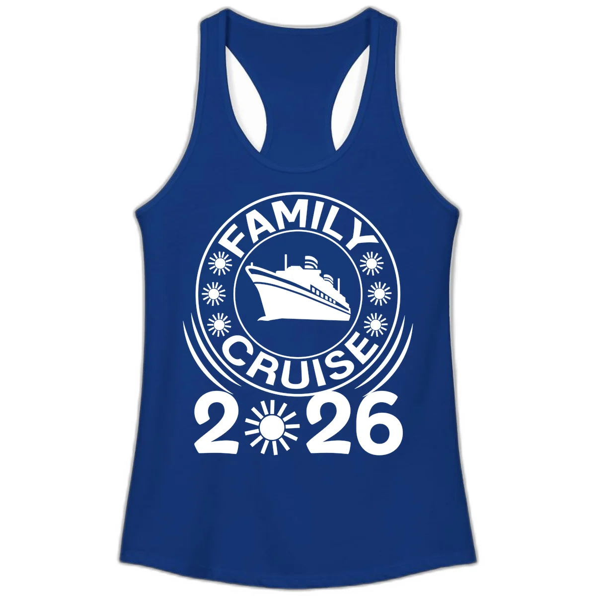 Family Cruise 2026 Badge Ladies Tank - Racerback Style in Solid Royal