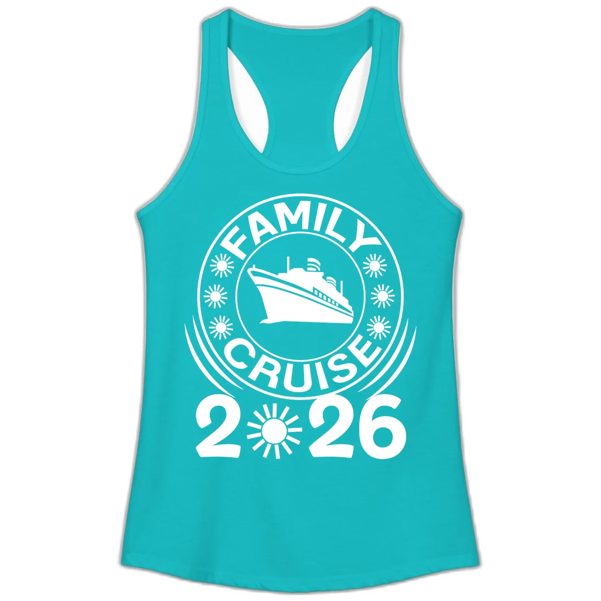 Family Cruise 2026 Badge Ladies Tank - Racerback Style in Tahiti Blue