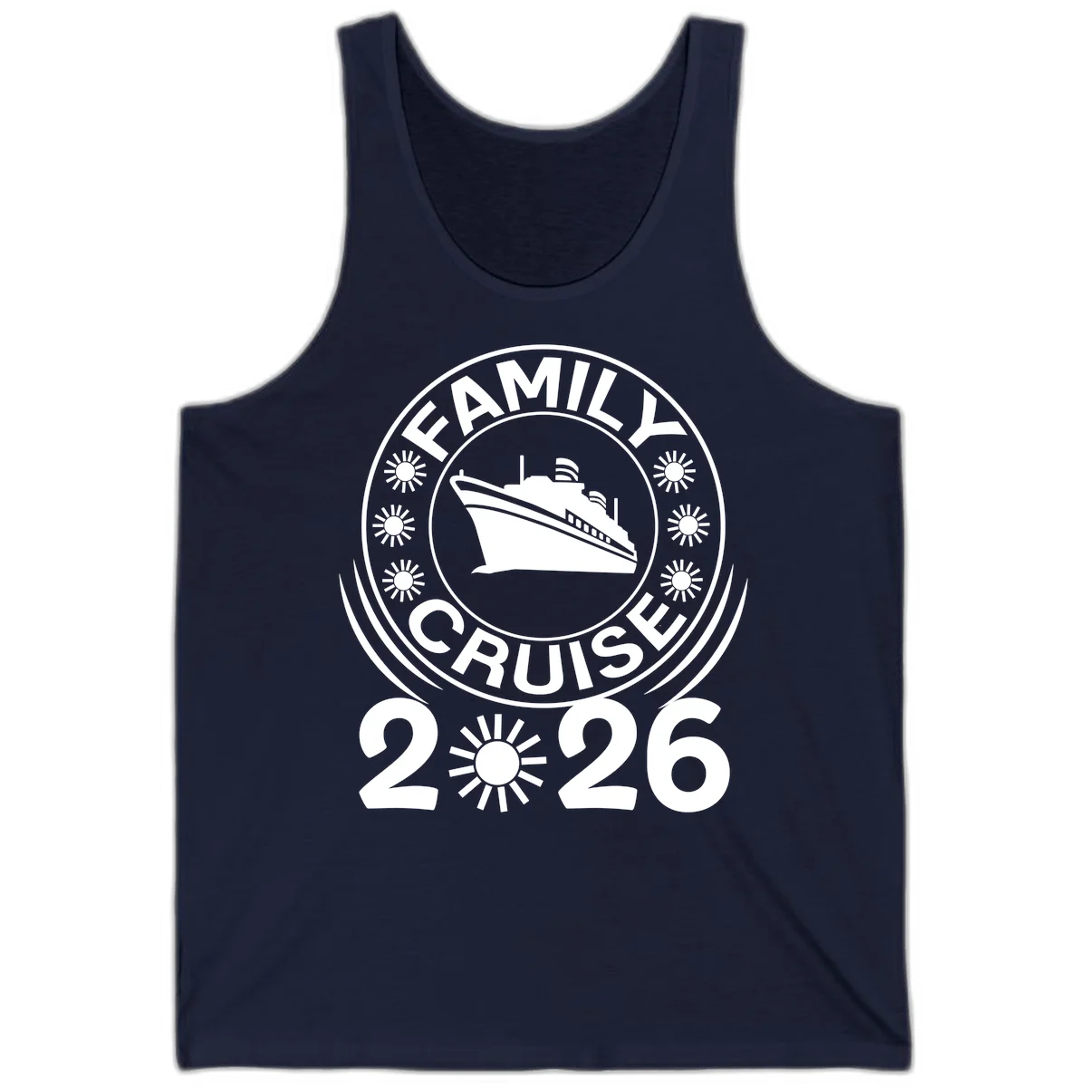 Family Cruise 2026 Badge Tank Top - Sunny Ship Days in Navy