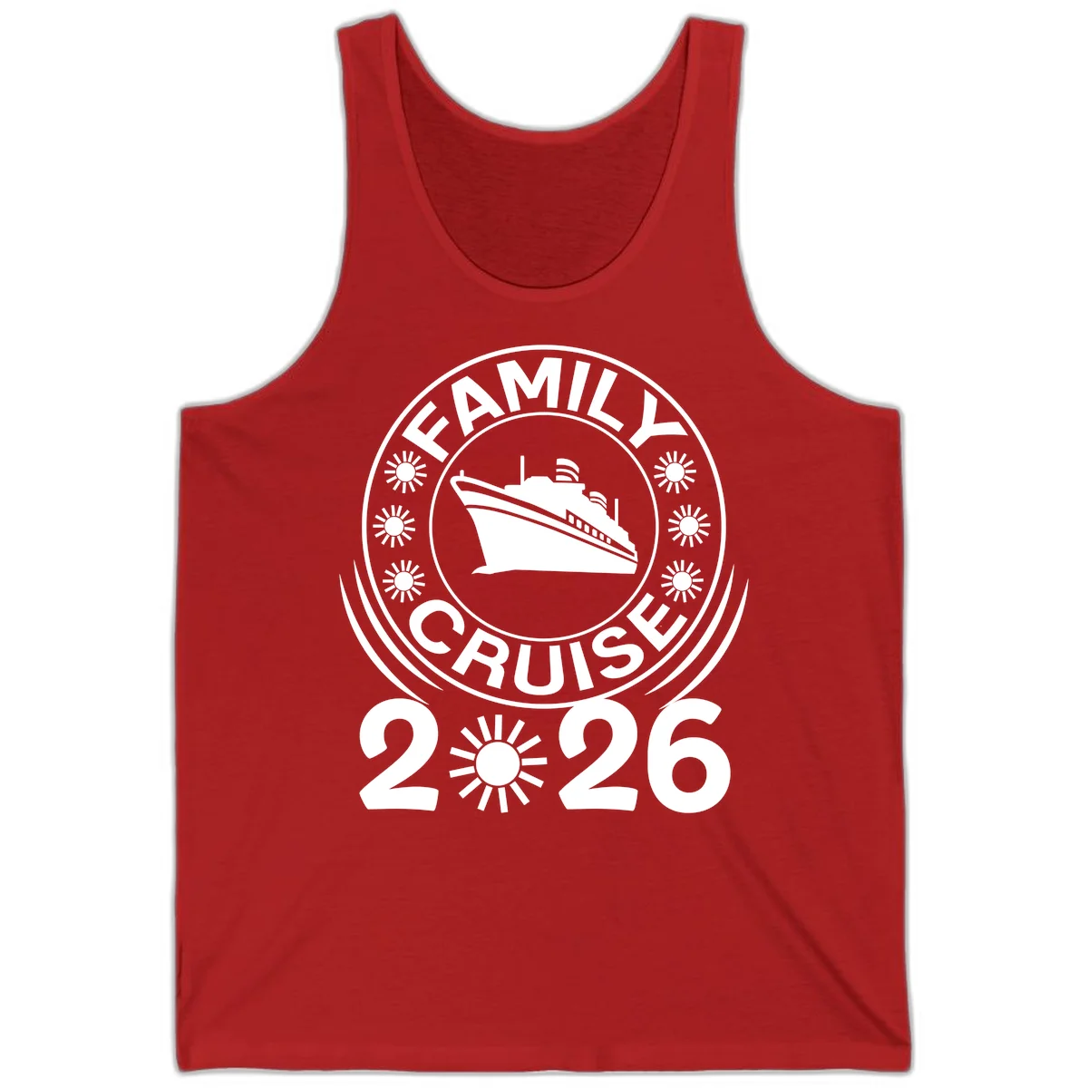 Family Cruise 2026 Badge Tank Top - Sunny Ship Days in Red