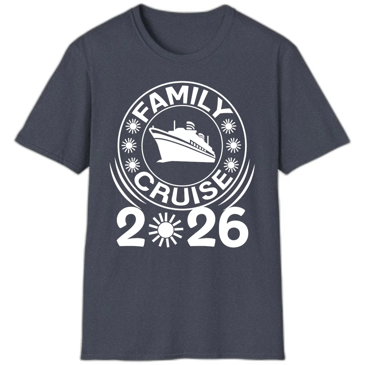 Family Cruise 2026 Badge T-Shirt - Commemorate Your Trip! in Heather Navy