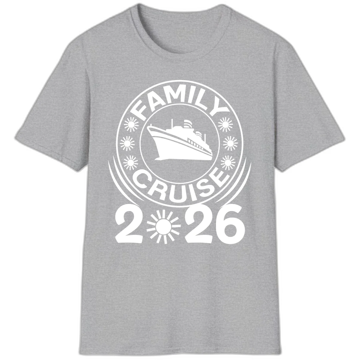 Family Cruise 2026 Badge T-Shirt - Commemorate Your Trip! in Sport Grey