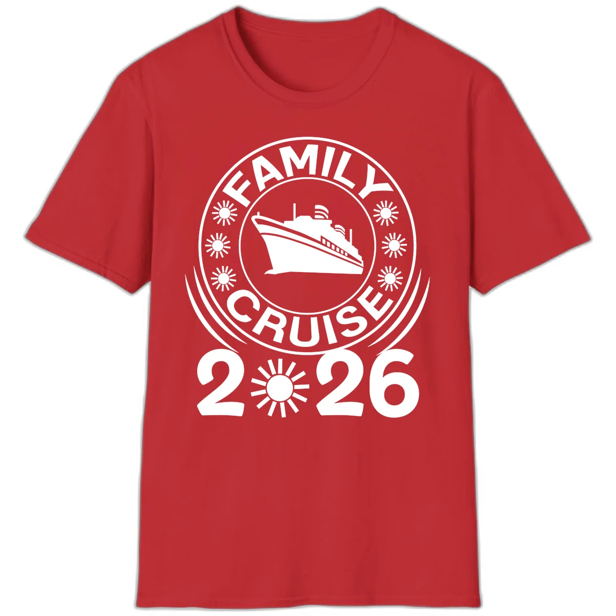 Family Cruise 2026 Badge T-Shirt - Commemorate Your Trip! in Red