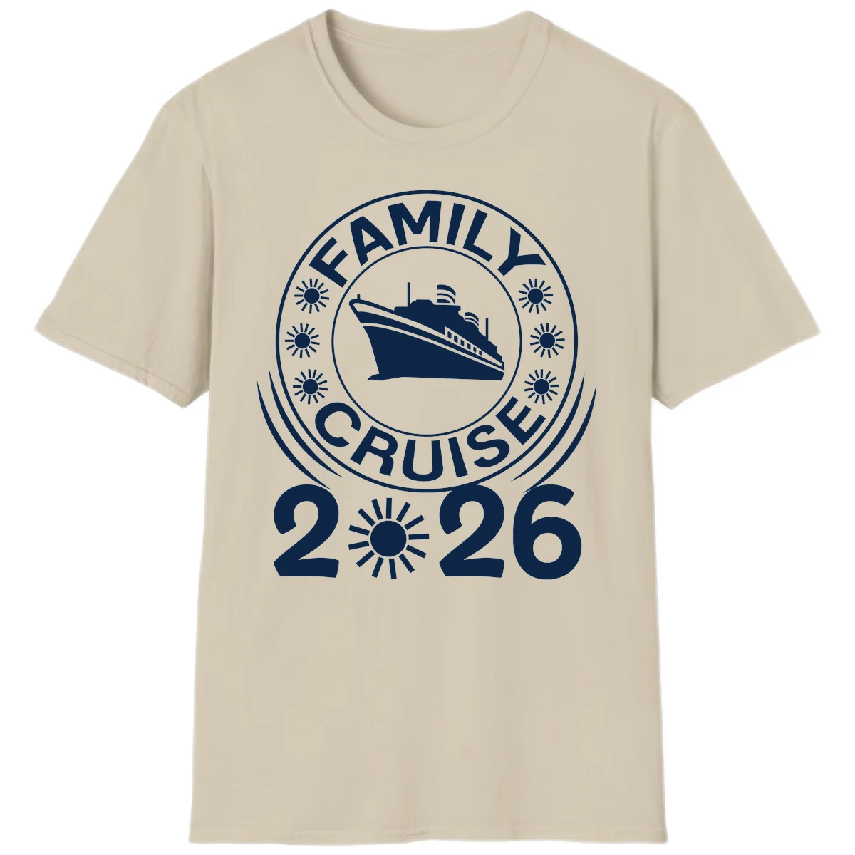 Family Cruise 2026 Badge T-Shirt - Commemorate Your Trip! in Sand