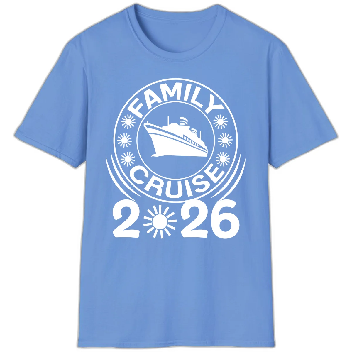 Family Cruise 2026 Badge T-Shirt - Commemorate Your Trip! in Carolina Blue