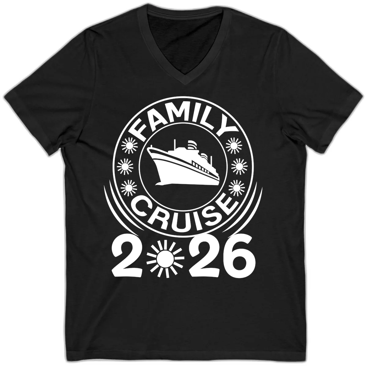 Family Cruise 2026 Badge V-Neck T-Shirt - Cruise Memories in Black