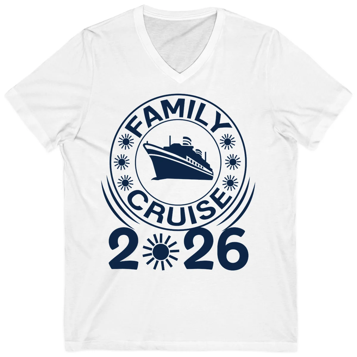 Family Cruise 2026 Badge V-Neck T-Shirt - Cruise Memories in White