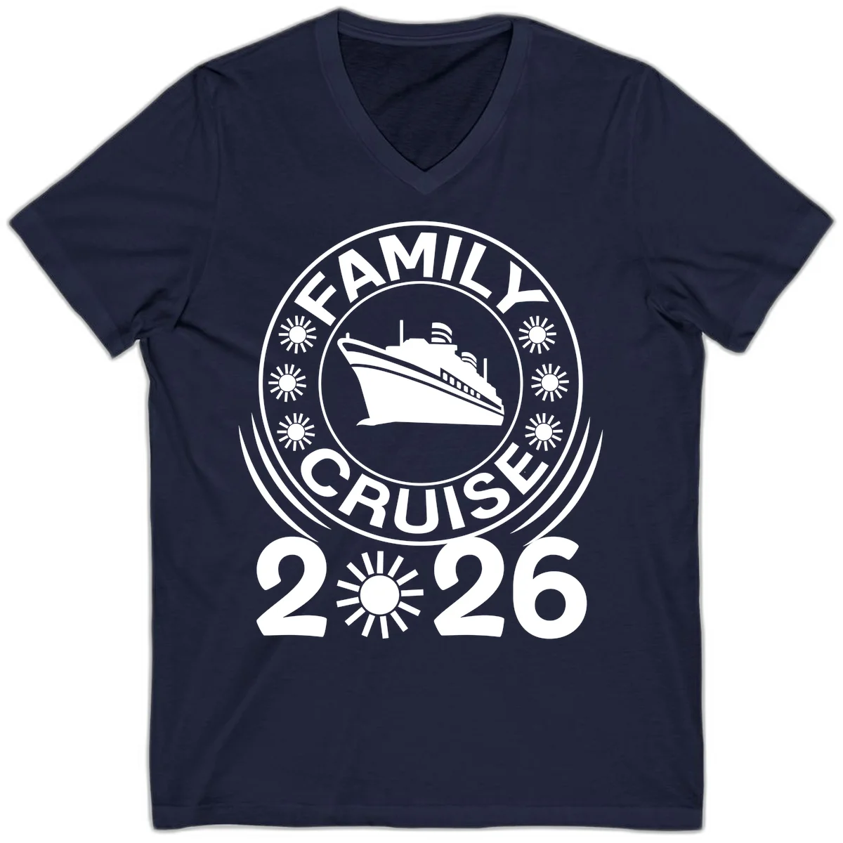Family Cruise 2026 Badge V-Neck T-Shirt - Cruise Memories in Navy