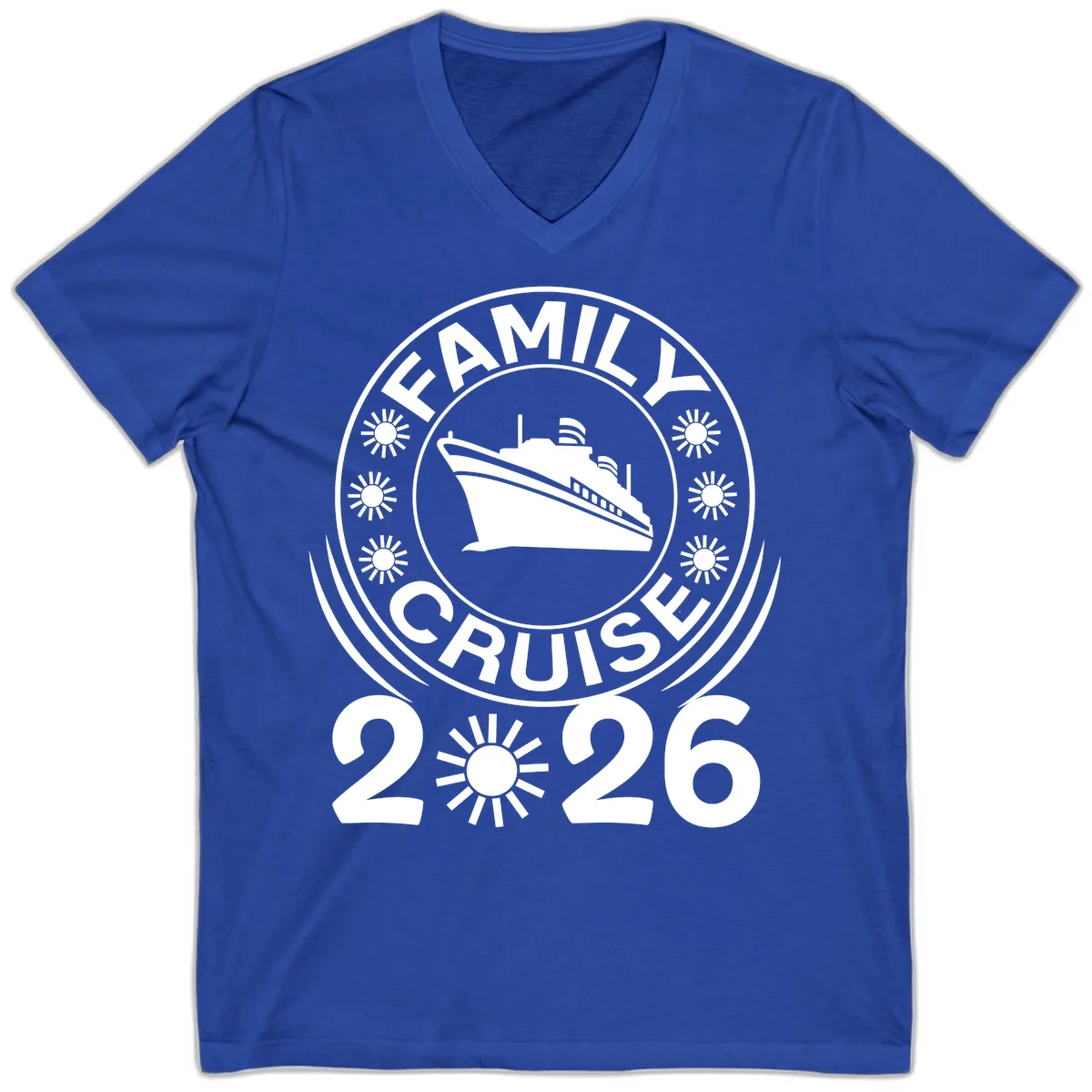 Family Cruise 2026 Badge V-Neck T-Shirt - Cruise Memories in True Royal