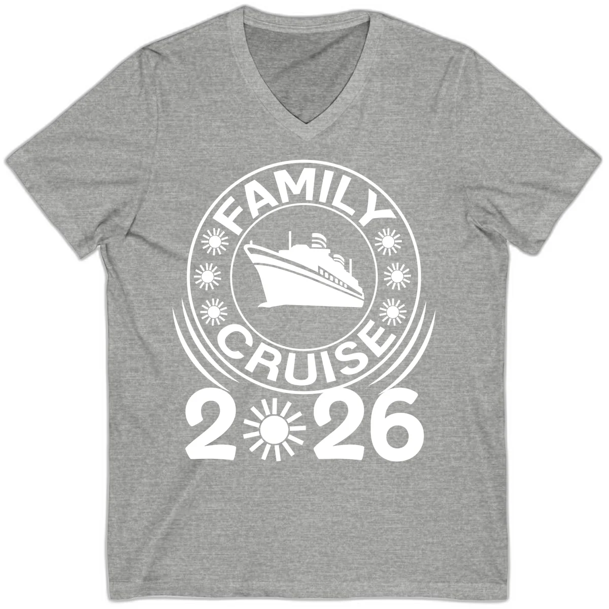 Family Cruise 2026 Badge V-Neck T-Shirt - Cruise Memories in Athletic Heather