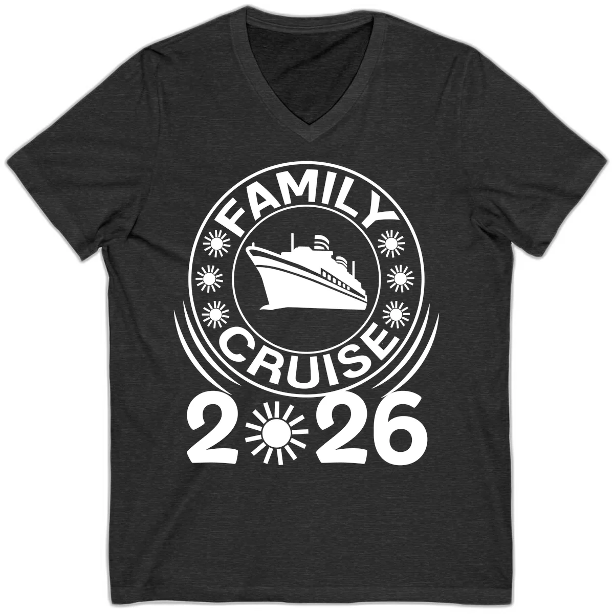Family Cruise 2026 Badge V-Neck T-Shirt - Cruise Memories in Dark Grey Heather