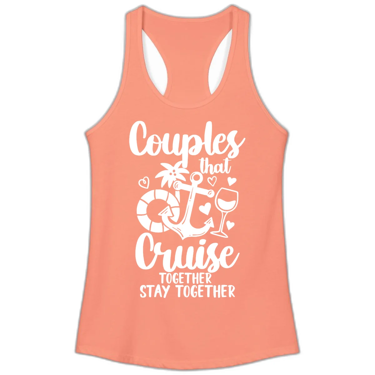 Couples That Cruise Together Ladies Tank in Solid Light Orange