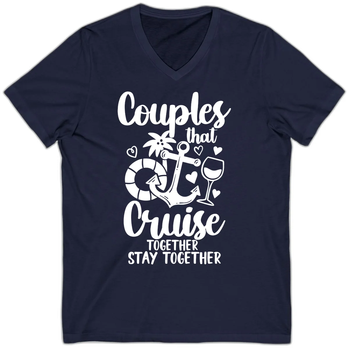Couples That Cruise Together V-Neck Tee in Navy