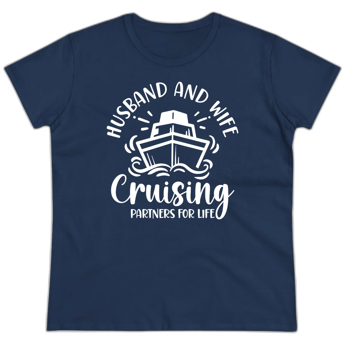 Husband And Wife Cruising Partners For Life Ladies Tee in Navy
