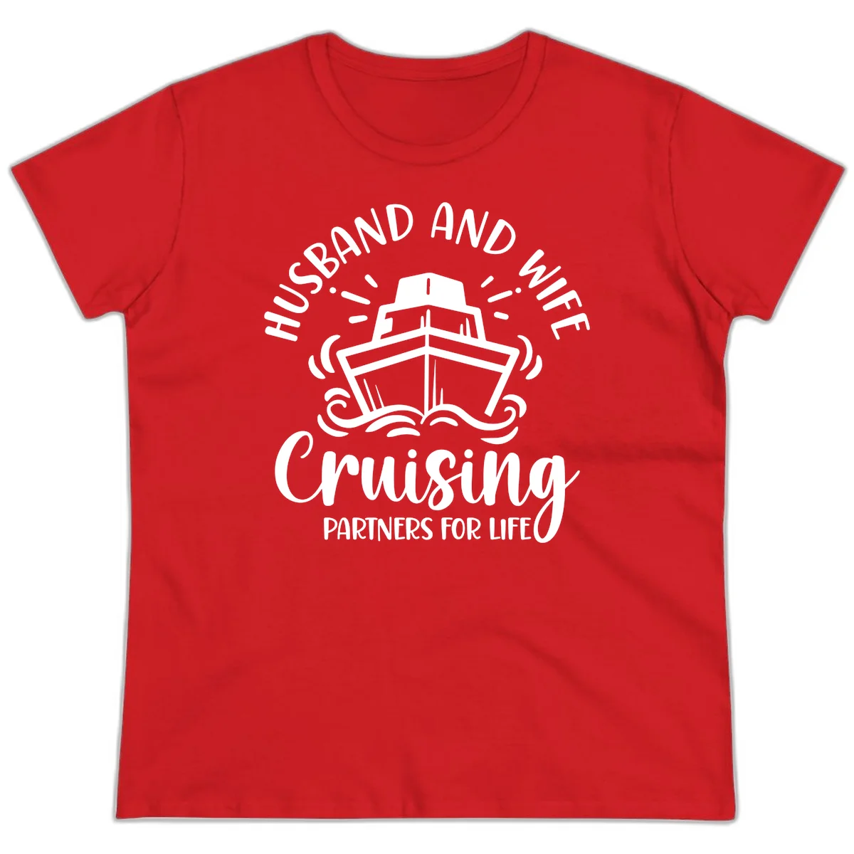 Husband And Wife Cruising Partners For Life Ladies Tee in Red