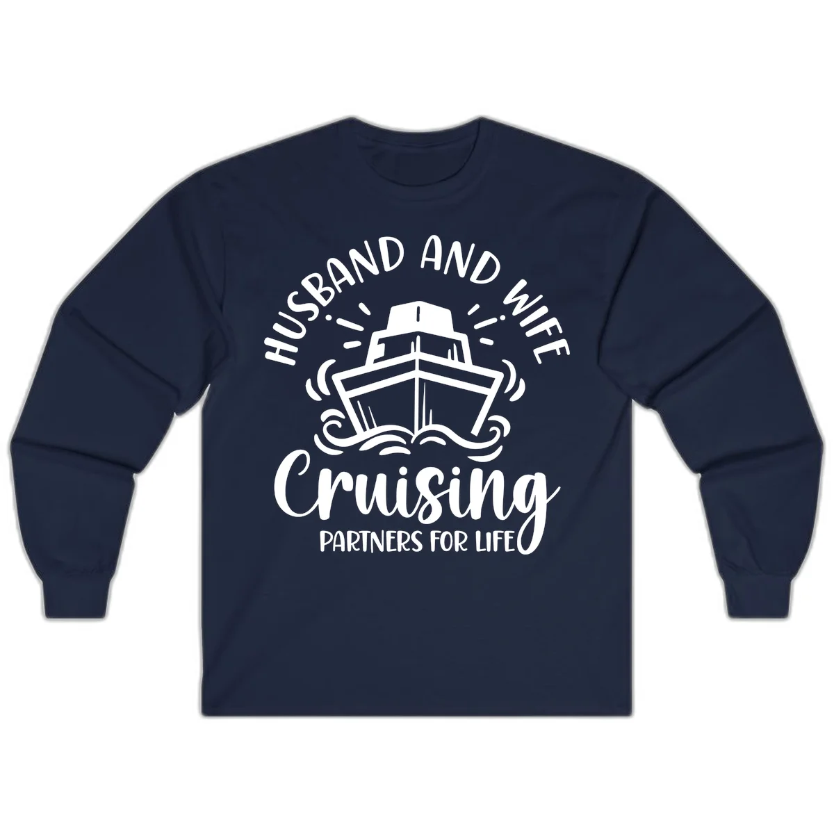 Husband And Wife Cruising Partners For Life Long Sleeve in Navy