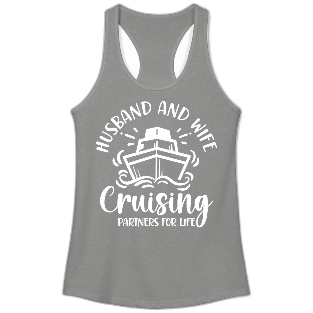 Husband And Wife Cruising Partners For Life Ladies Tank in Heather Grey