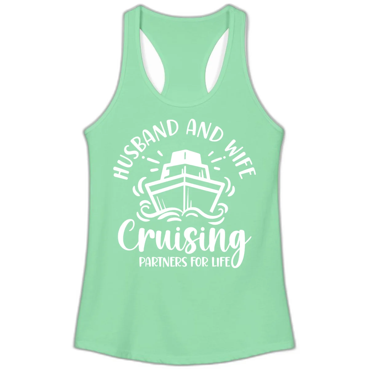Husband And Wife Cruising Partners For Life Ladies Tank in Solid Mint