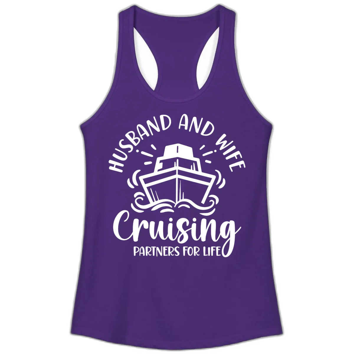 Husband And Wife Cruising Partners For Life Ladies Tank in Solid Purple Rush