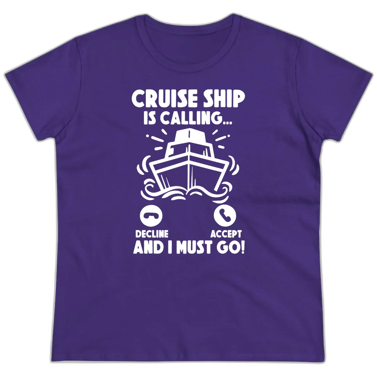 Cruise Ship Is Calling Ladies Tee in Purple