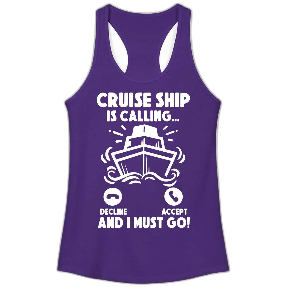 Cruise Ship Is Calling Ladies Tank Top in Solid Purple Rush