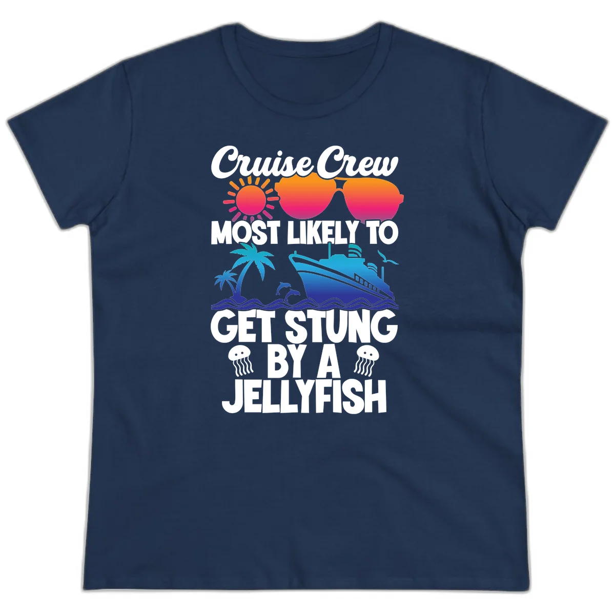 Most Likely To Get Stung By A Jellyfish Ladies Tee in Navy
