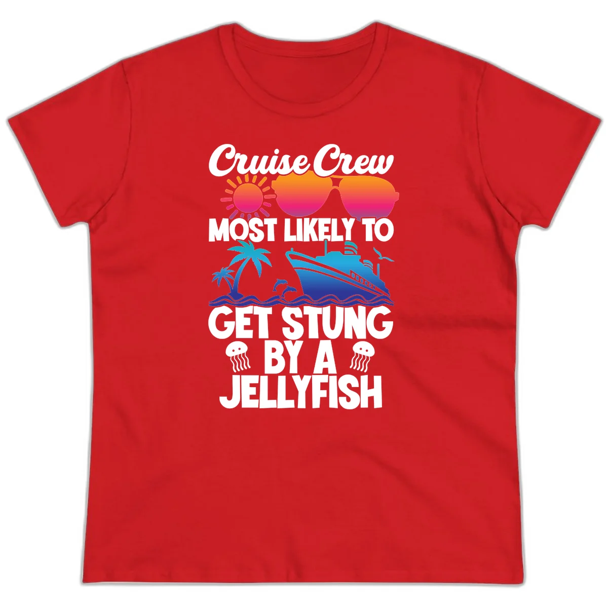 Most Likely To Get Stung By A Jellyfish Ladies Tee in Red