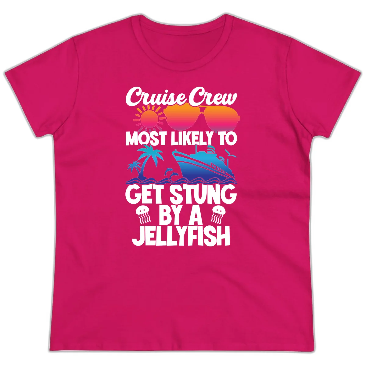 Most Likely To Get Stung By A Jellyfish Ladies Tee in Heliconia