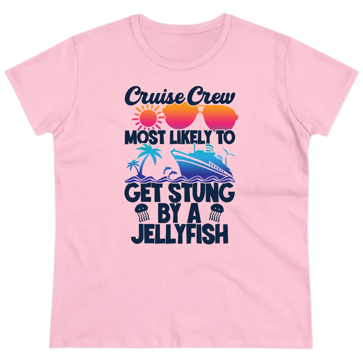 Most Likely To Get Stung By A Jellyfish Ladies Tee in Light Pink