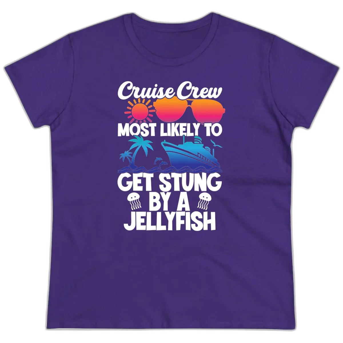 Most Likely To Get Stung By A Jellyfish Ladies Tee in Purple