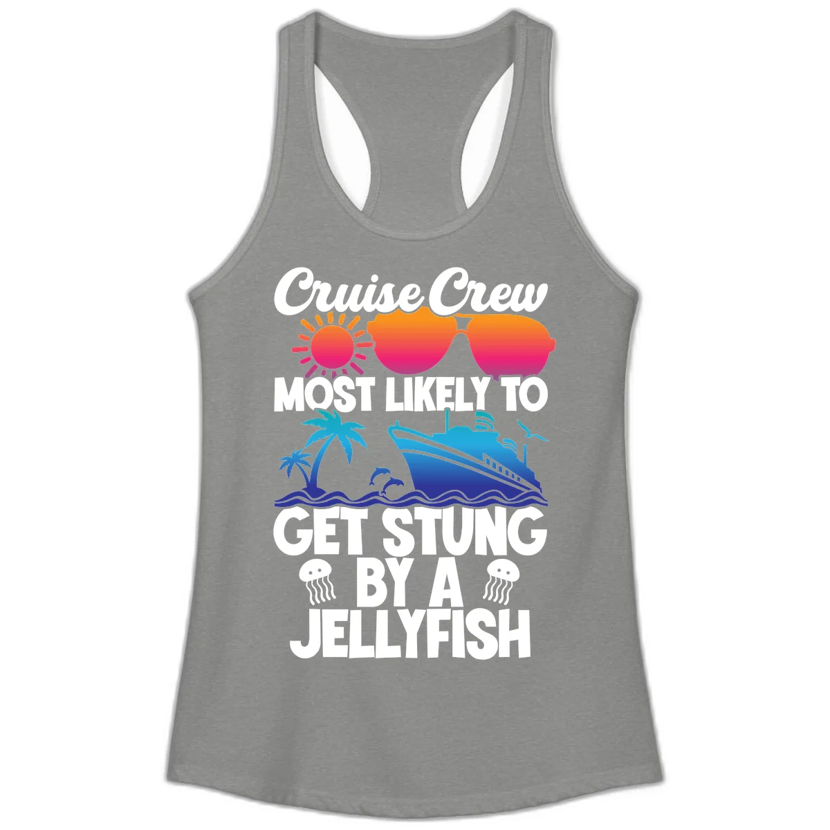 Most Likely To Get Stung By A Jellyfish Ladies Tank in Heather Grey