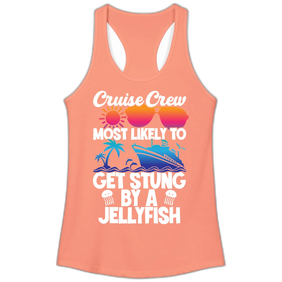 Most Likely To Get Stung By A Jellyfish Ladies Tank in Solid Light Orange