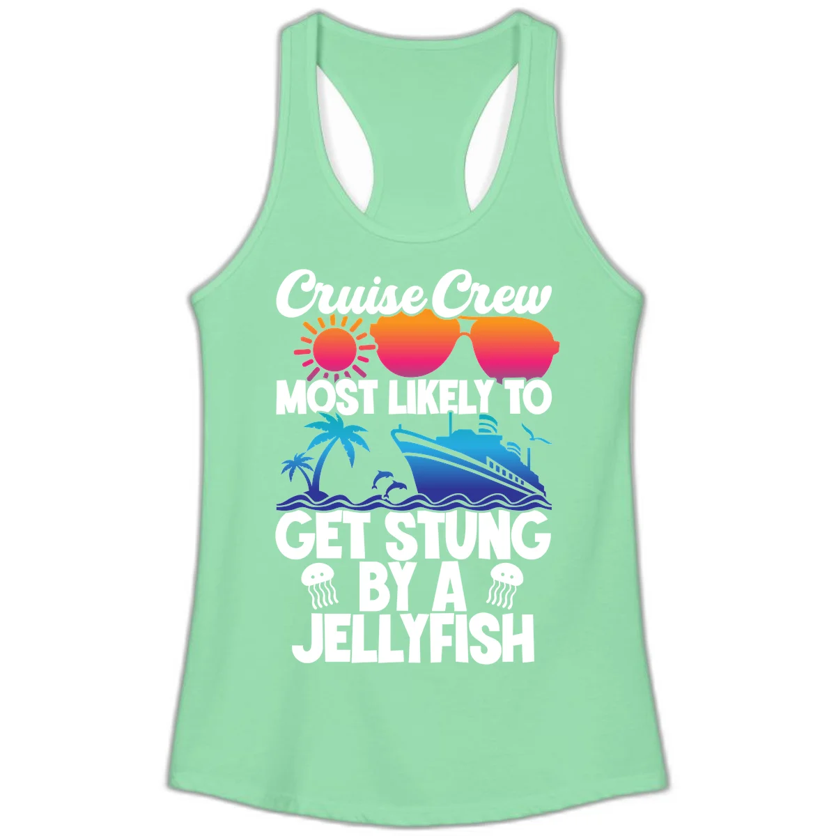 Most Likely To Get Stung By A Jellyfish Ladies Tank in Solid Mint