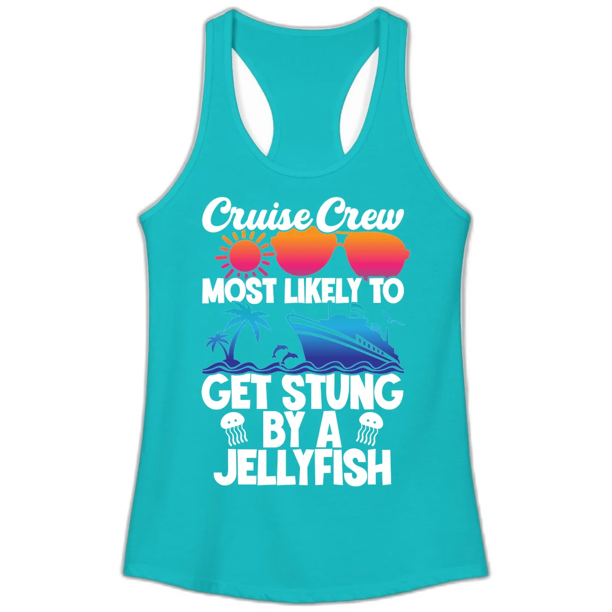Most Likely To Get Stung By A Jellyfish Ladies Tank in Tahiti Blue
