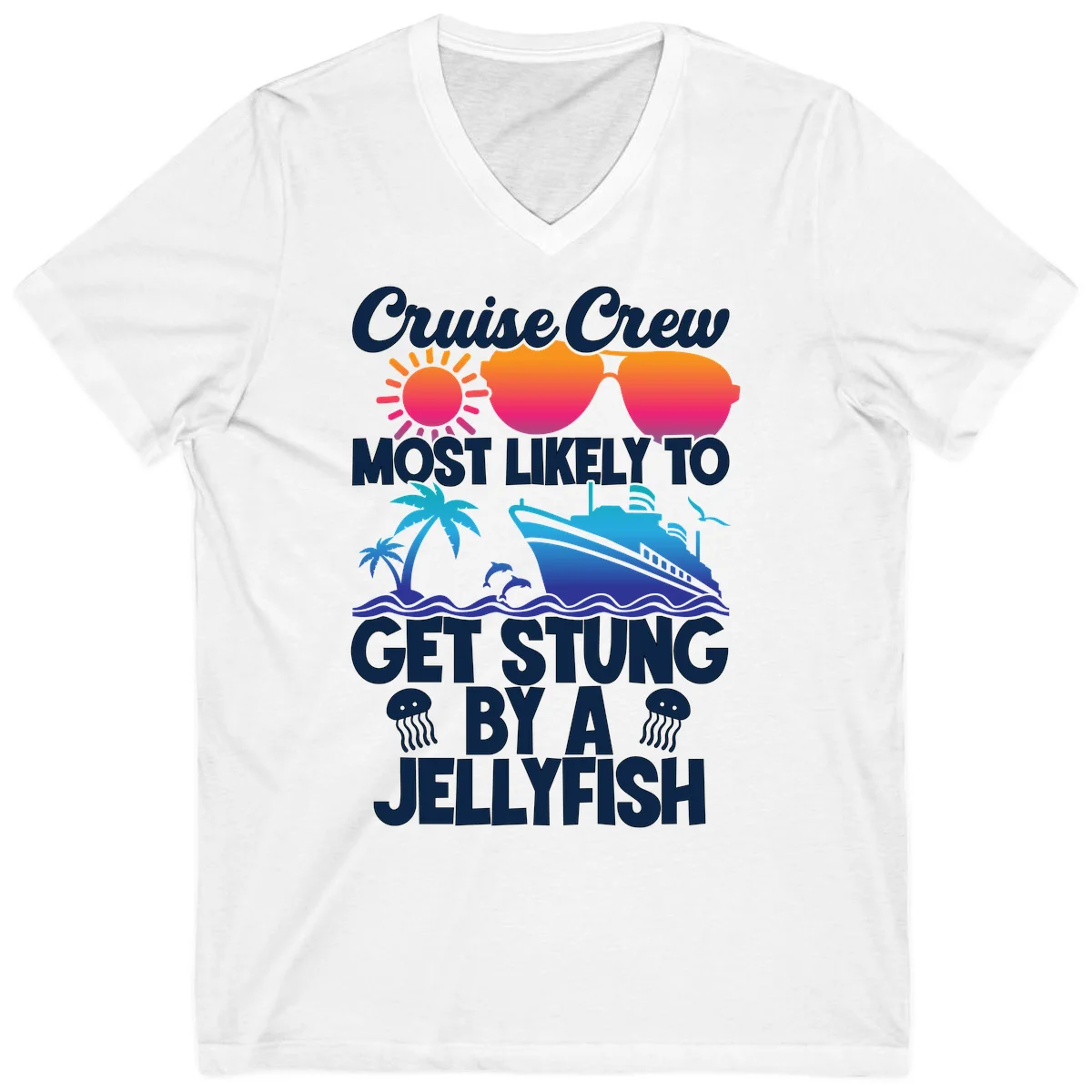 Most Likely To Get Stung By A Jellyfish V-Neck in White