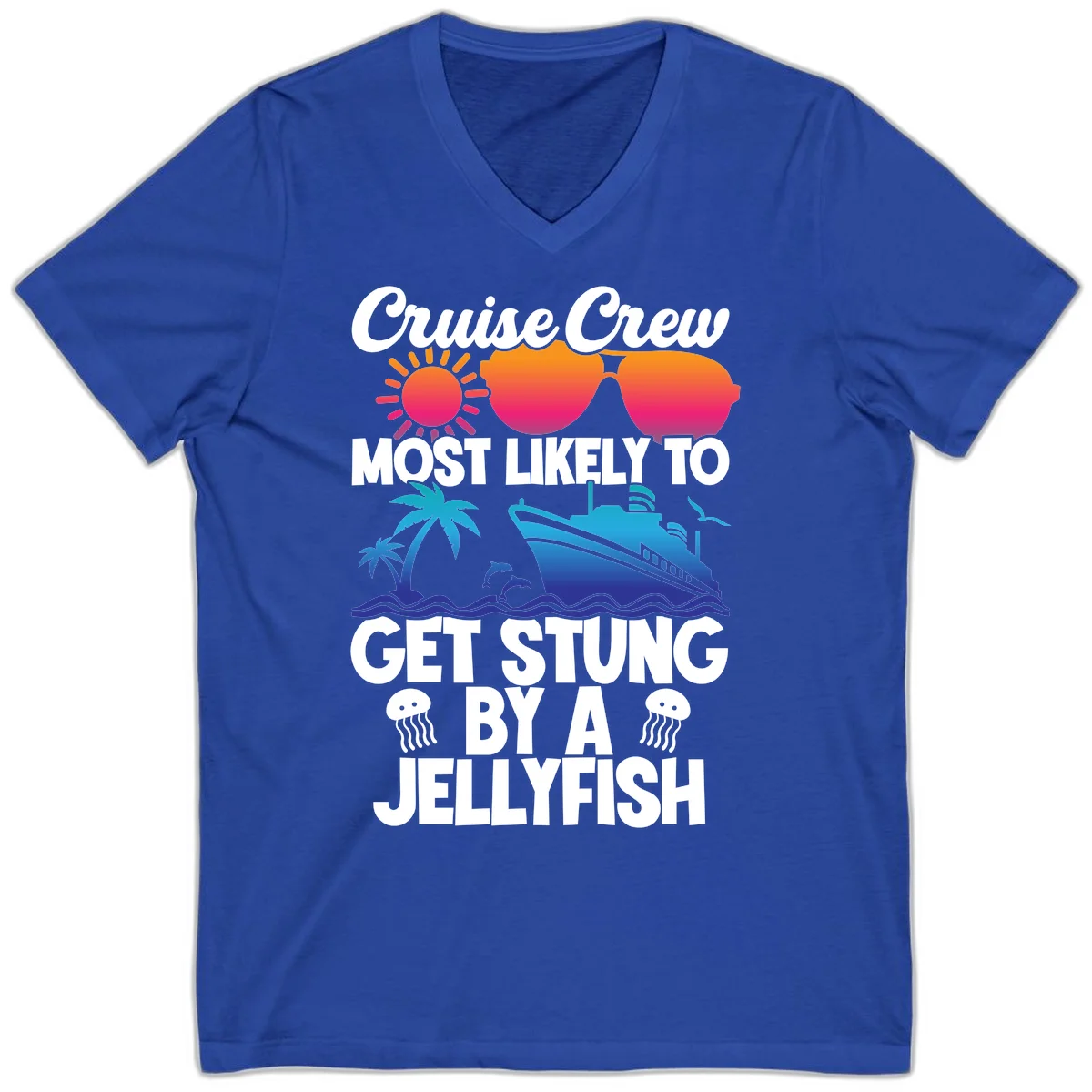 Most Likely To Get Stung By A Jellyfish V-Neck in True Royal