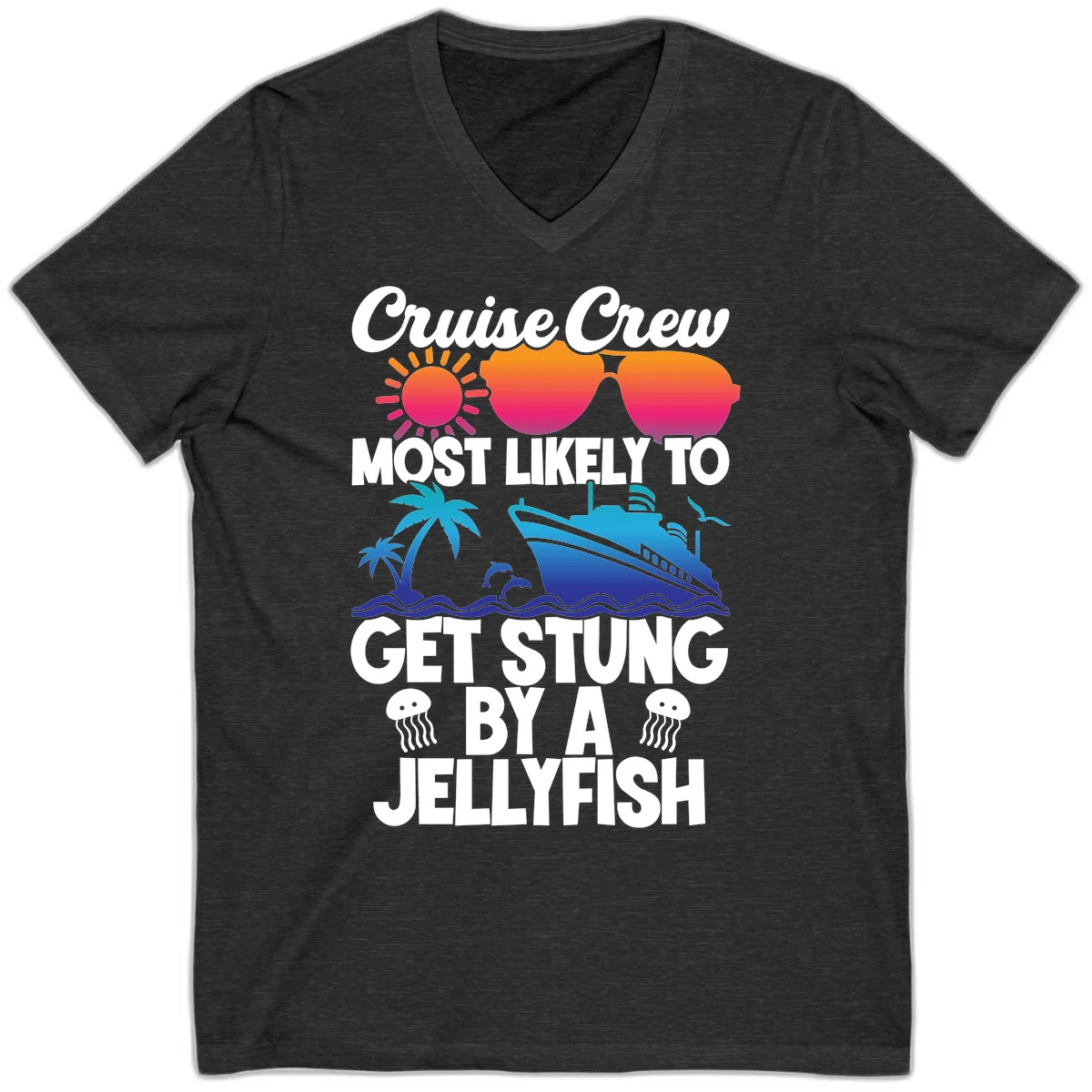 Most Likely To Get Stung By A Jellyfish V-Neck in Dark Grey Heather