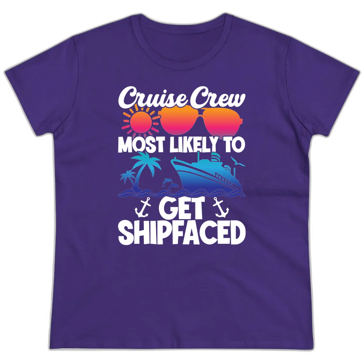 Cruise Crew Most Likely To Get Shipfaced Ladies Tee in Purple
