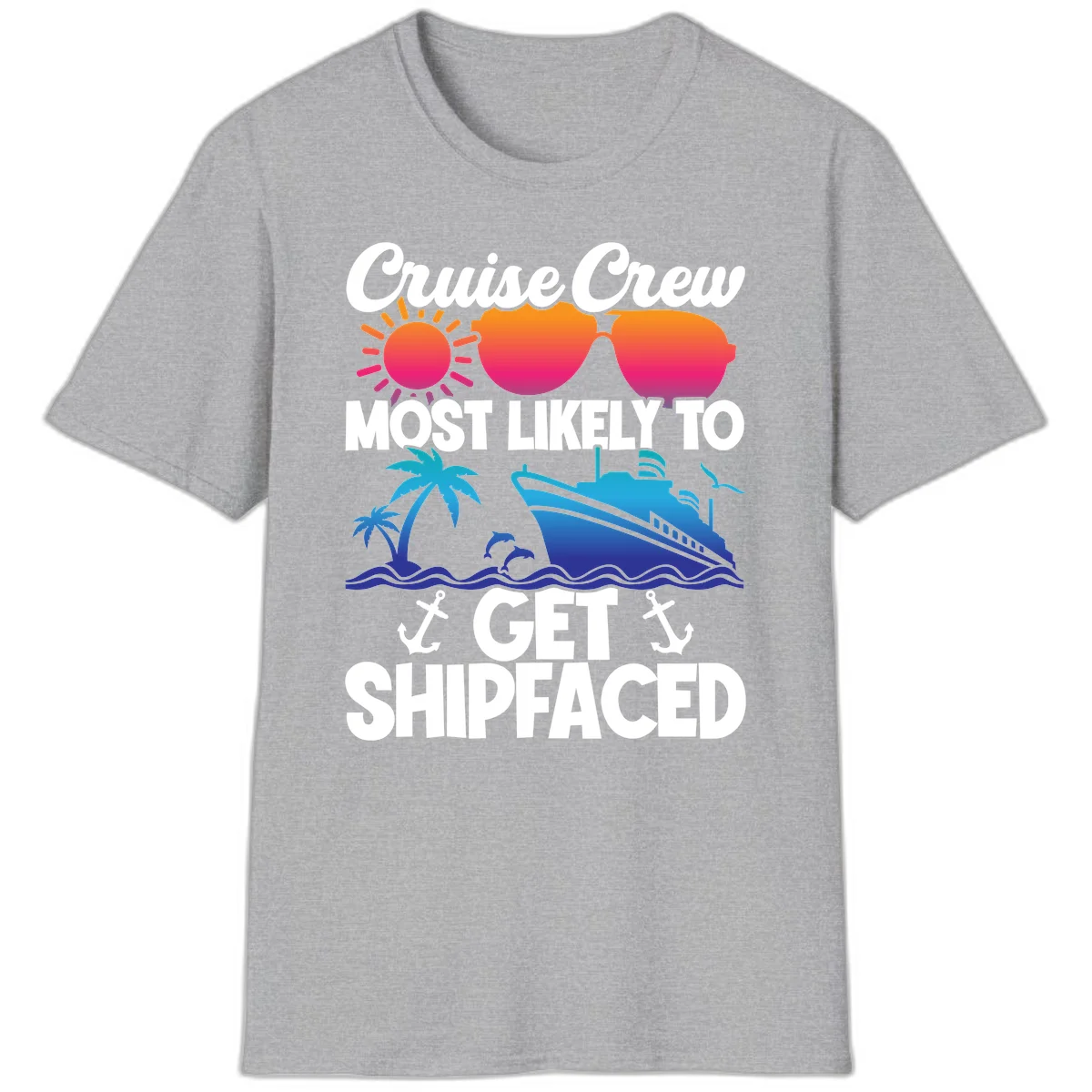 Cruise Crew Most Likely To Get Shipfaced T-Shirt in Sport Grey