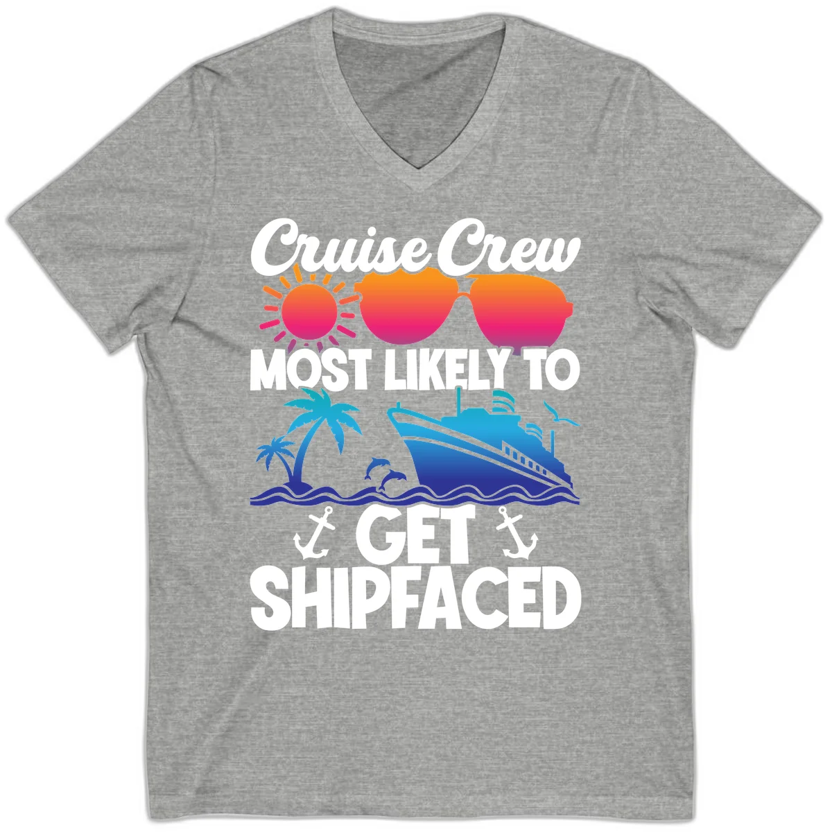 Cruise Crew Most Likely To Get Shipfaced V-Neck in Athletic Heather